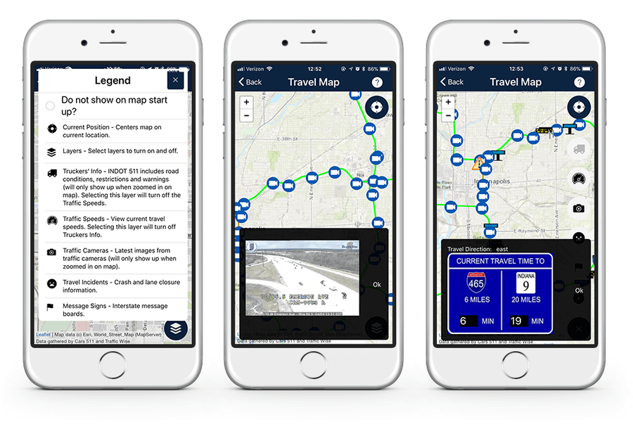 INDOT app with traffic camera images